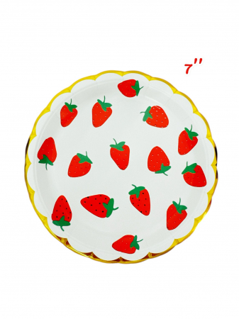 Accesorii petrecere - Set 10 farfurii carton "Strawberry" - 18 cm