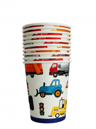 Accesorii petrecere - Set 10 pahare carton cu tematica "Transport" 8.5*7.5 cm