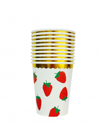 Accesorii petrecere - Set 10 pahare carton "Strawberry" 8.5*7.5 cm