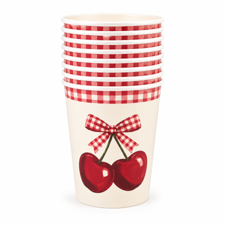 Pahare - Set 10 pahare din carton ,,Cherries,, 250 ml