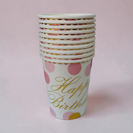 Accesorii masa - Set 10 pahare din carton ,,Light Pink Dots,, 250 ml