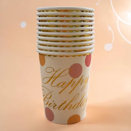 Accesorii masa - Set 10 pahare din carton ,,Dots,, 250 ml