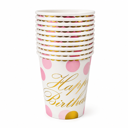 Pahare - Set 10 pahare din carton ,,Light Pink Dots,, 250 ml