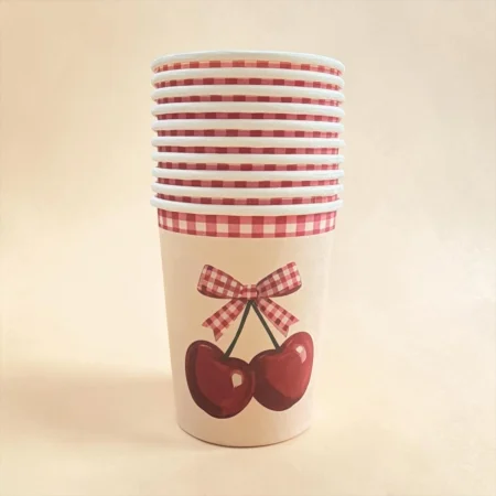 Accesorii masa - Set 10 pahare din carton ,,Cherries,, 250 ml