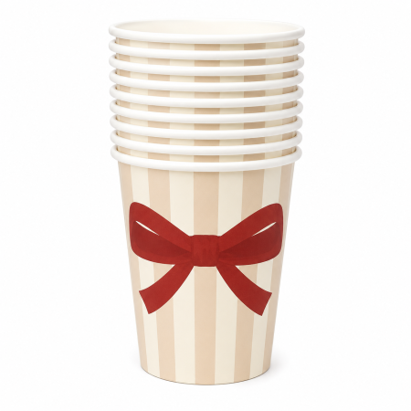 Pahare - Set 10 pahare din carton ,,Red Bow,, 250 ml