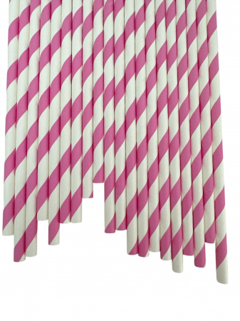 Baloane & Petreceri - Set 20 paie hartie, alb cu dungi roz -197 mm*6 mm