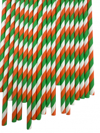 Baloane & Petreceri - Set 20 paie hartie, alb cu dungi verde, portocaliu -197 mm*6 mm