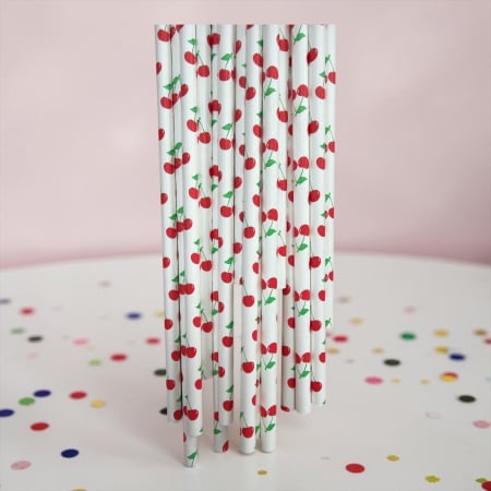 Accesorii masa - Set 20 paie hartie, ,,Cherries,,-197 mm*6 mm