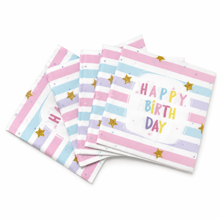 Petrecere Tematica - Set 20 servetele din hartie ,,Happy BirthDay,, 33*33 cm