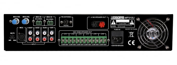 Amplificator 120W cu mixer DSPPA MP310U, 6 zone, USB/SD/Tuner, 4Mic si 3AUX, 100V & 4-16 Ohmi [2]