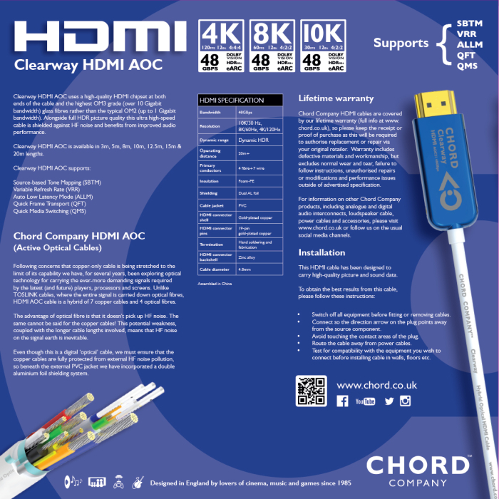 Cablu HDMI AOC 8k (48Gbps) Chord Clearway [4]