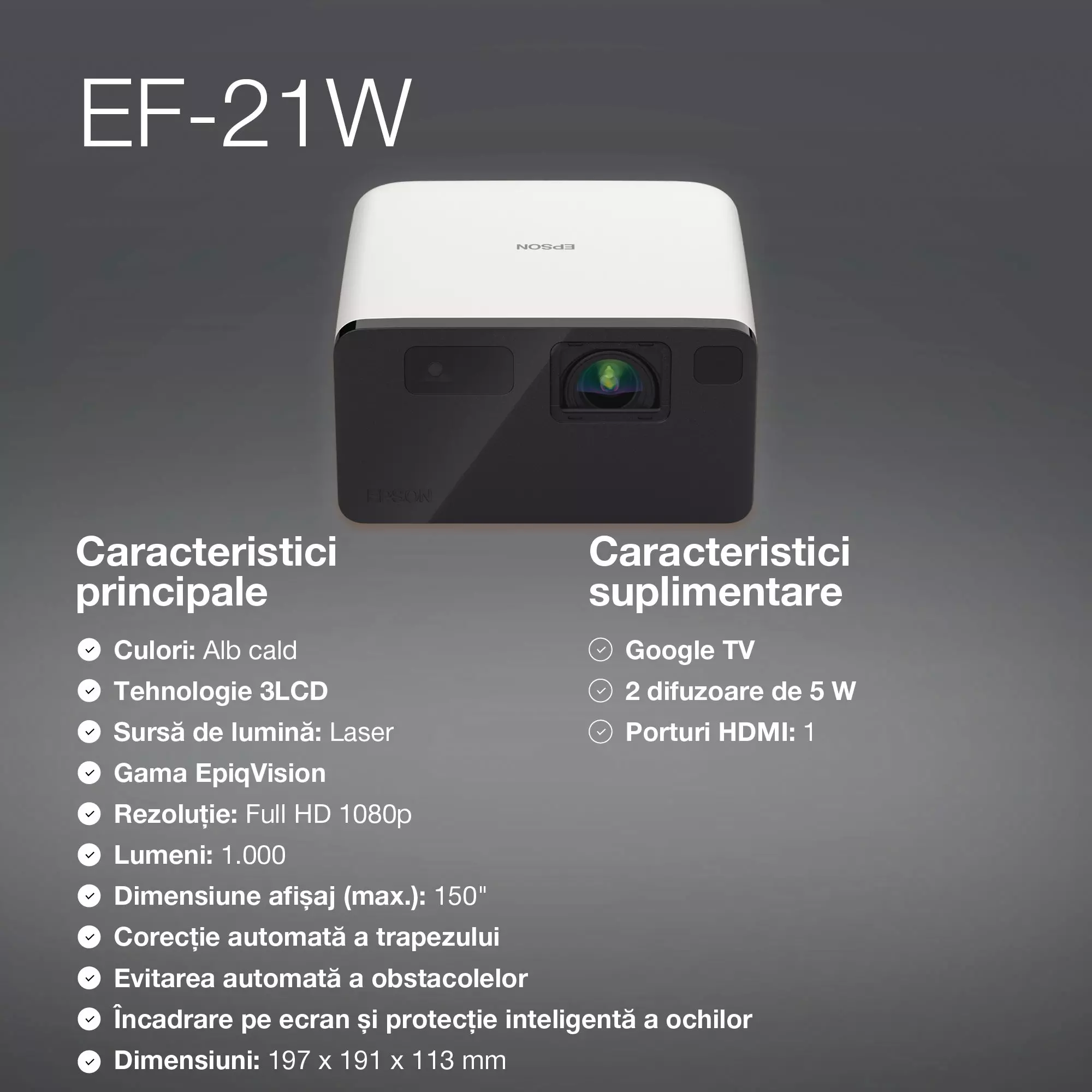 Mini proiector laser inteligent Epson EF-21W, FHD 1920x1080, 1000 lumeni, contrast 5.000.000 : 1 [6]