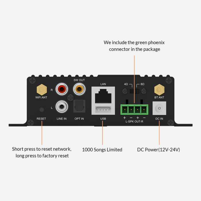Streamer audio cu amplificare 2x50W BlackStream SA100, LAN /Wi-Fi /Bluetooth, 24bit/192kHz, Multiroom [4]