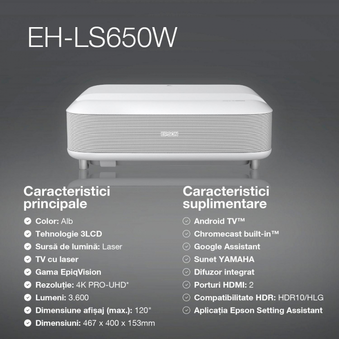 Videoproiector Laser EPSON EH-LS650W, 4K PRO-UHD, 3.600 lumeni [6]