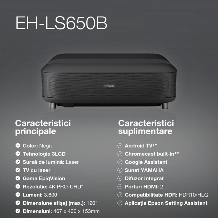 Videoproiector Laser EPSON EH-LS650W, 4K PRO-UHD, 3.600 lumeni [6]