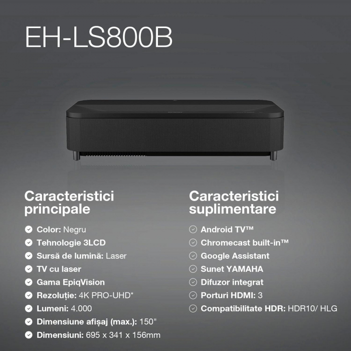 VIDEOPROIECTOR ULTRA-SHORT-THROW EPSON EH-LS800B, ANDROID TV, 4000 LUMENI [6]