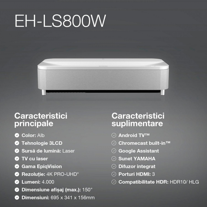 VIDEOPROIECTOR ULTRA-SHORT-THROW EPSON EH-LS800B, ANDROID TV, 4000 LUMENI [6]