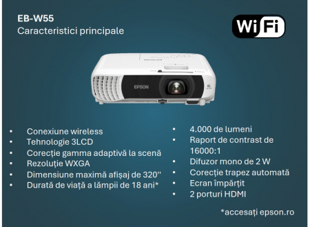 Videoproiector EPSON EB-W55, WXGA 1280 x 800, 4000 lumeni [4]
