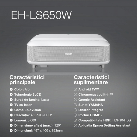 Videoproiector Laser EPSON EH-LS650W, 4K PRO-UHD, 3.600 lumeni [5]