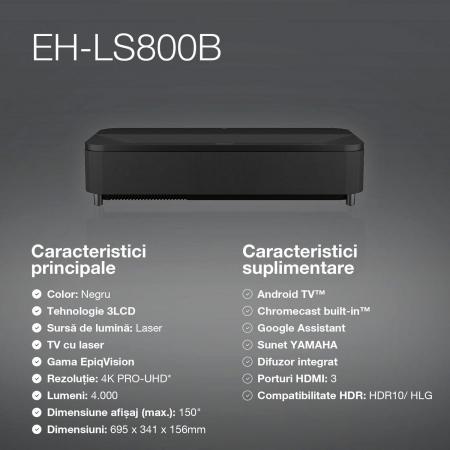 VIDEOPROIECTOR ULTRA-SHORT-THROW EPSON EH-LS800B, ANDROID TV, 4000 LUMENI [5]