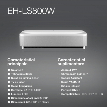 VIDEOPROIECTOR ULTRA-SHORT-THROW EPSON EH-LS800B, ANDROID TV, 4000 LUMENI [5]