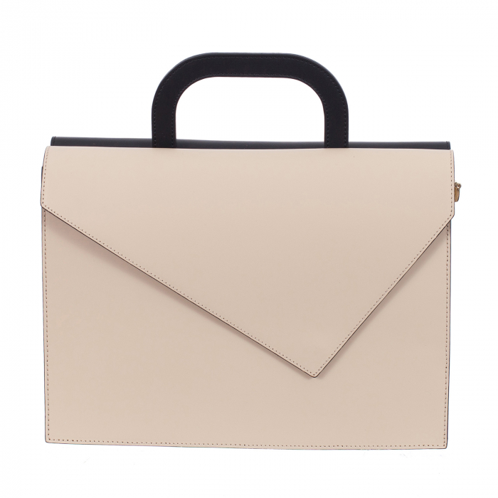 Geantă business bicompartimentata negru și crem din piele naturală 8016 [2]