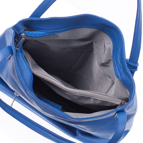 Geantă albastră din piele naturală cu barete duble și accesoriu din piele - 8026 [4]