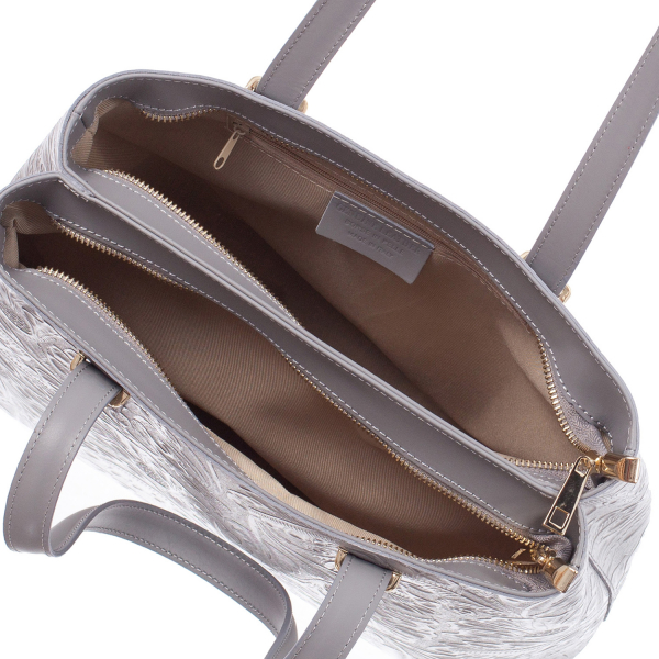 Geanta albă medie cu elemente florale 8036 [4]