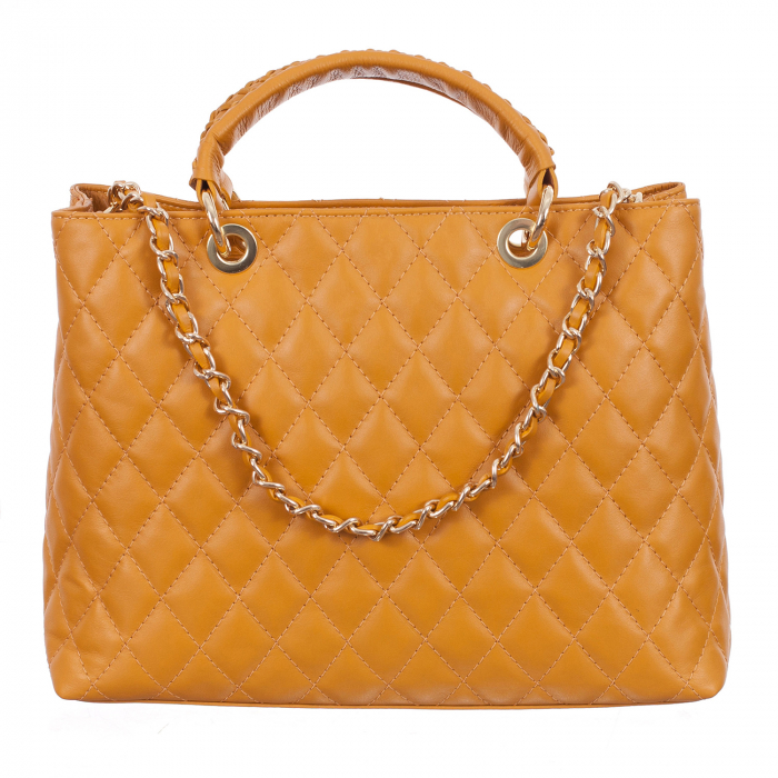 Geantă piele naturală galbena cu aspect matlasat 8001 [2]