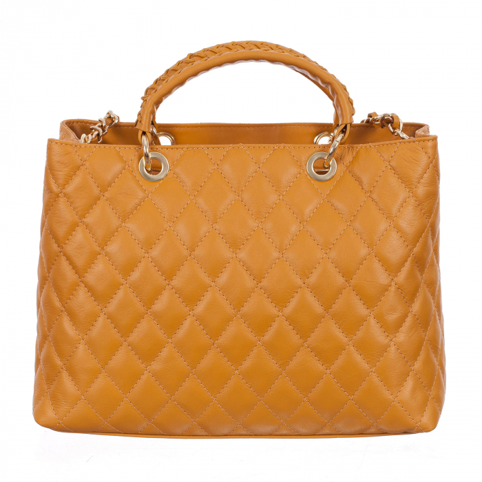 Geantă piele naturală galbena cu aspect matlasat 8001 [3]