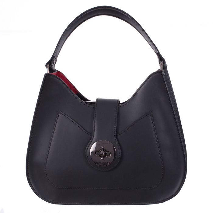 Geantă neagră din piele naturală cu interior roșu 8014 [2]