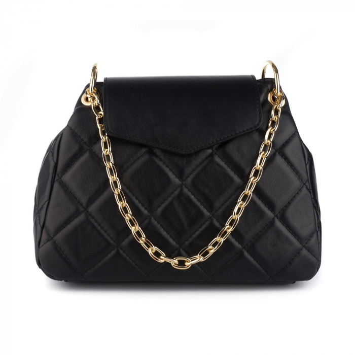 Geantă Alessandra, piele naturala neagra, bareta metalica, 8158 [2]