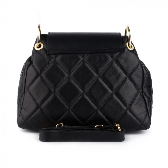 Geantă Alessandra, piele naturala neagra, bareta metalica, 8158 [3]