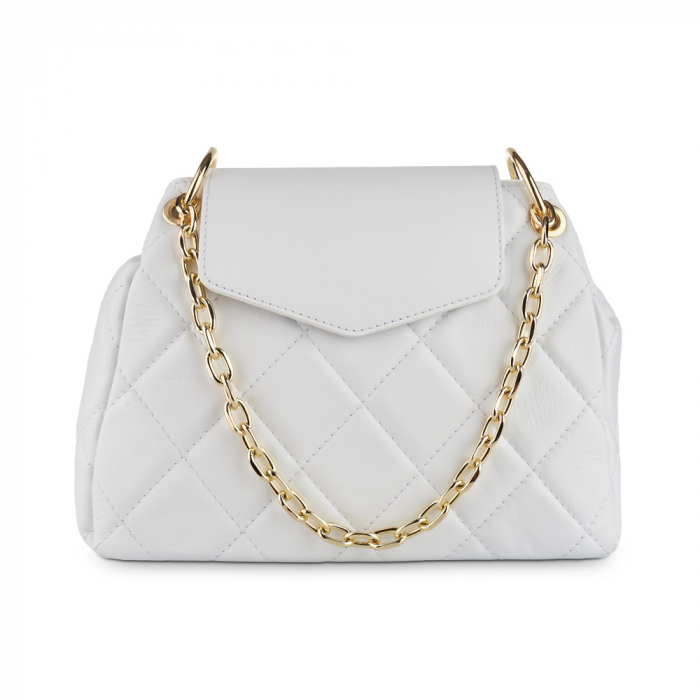 Geantă Alessandra, piele naturala alba, bareta metalica, 8158 [2]