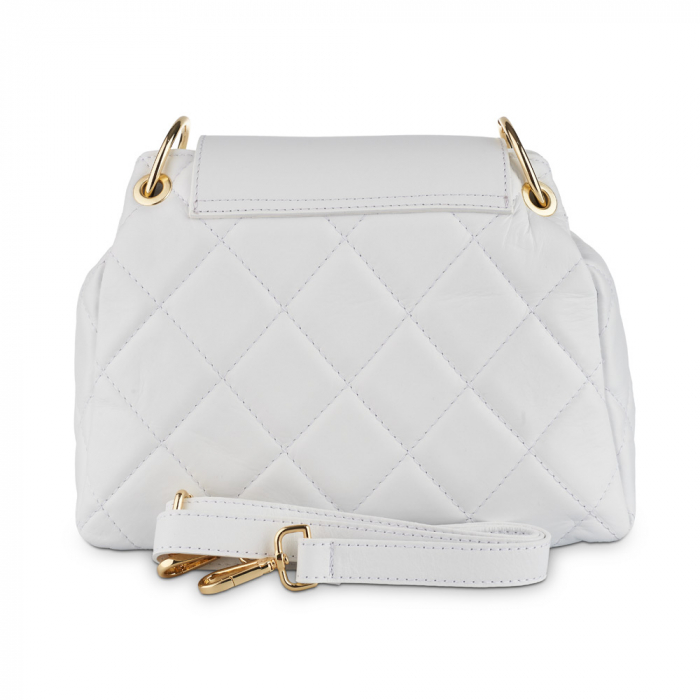 Geantă Alessandra, piele naturala alba, bareta metalica, 8158 [3]