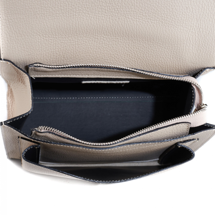 Geantă Amber, piele naturala taupe deschis, bareta metalica, 8152 [4]