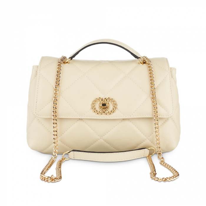 Geantă Amya, piele naturala crem, bareta metalica, 8163 [2]