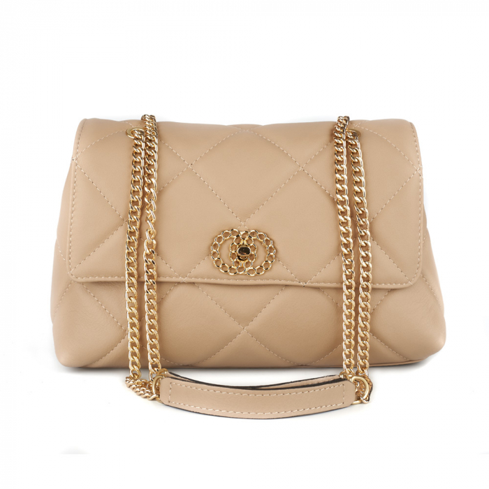 Geantă Amya, piele naturala nude, bareta metalica, 8163 [2]