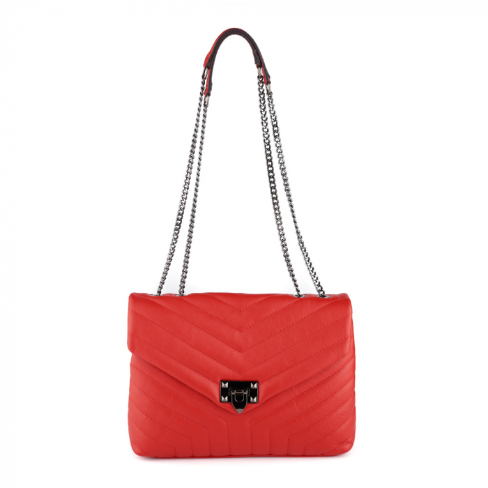 Geantă Anais, piele naturala rosie, bareta metalica, 8105 [3]