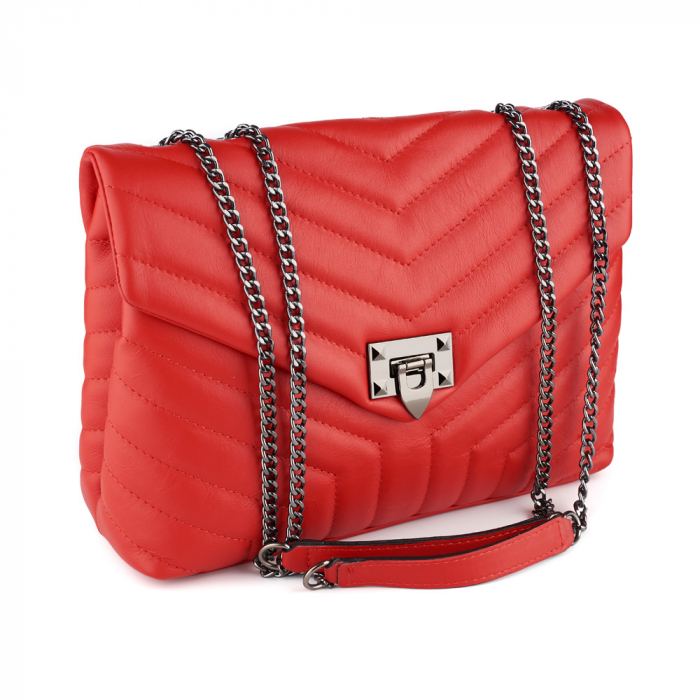 Geantă Anais, piele naturala rosie, bareta metalica, 8105 [2]