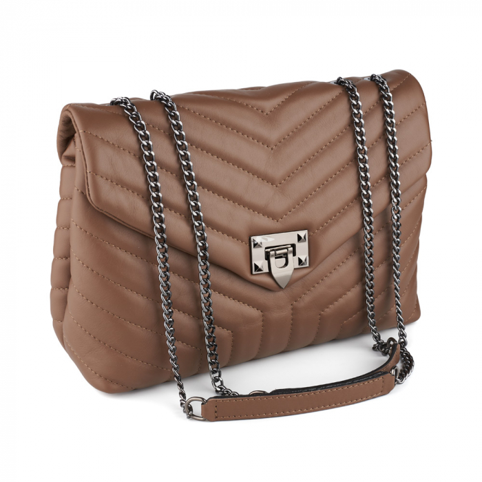 Geantă Anais, piele naturala taupe, bareta metalica, 8105 [2]