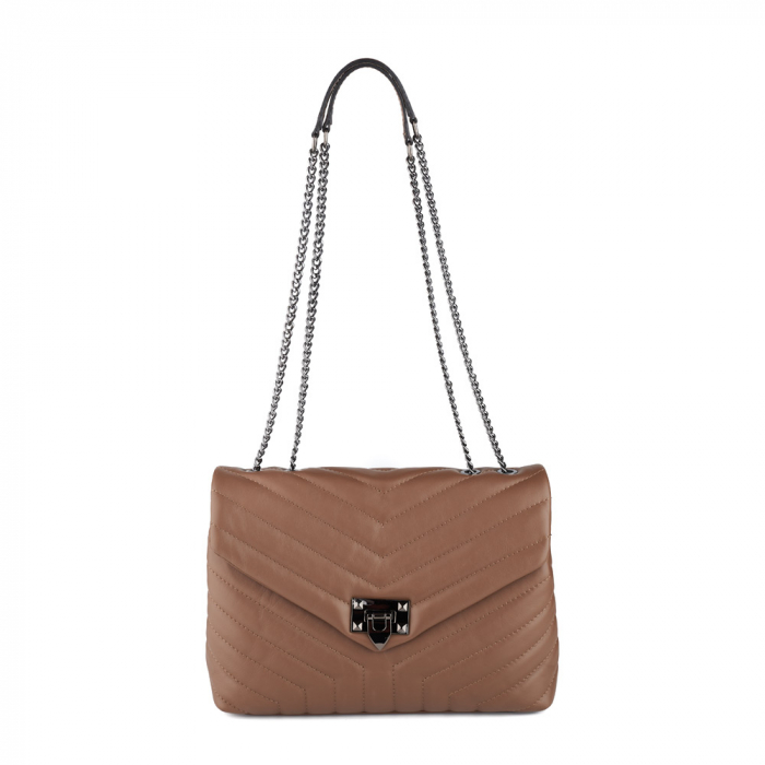 Geantă Anais, piele naturala taupe, bareta metalica, 8105 [3]