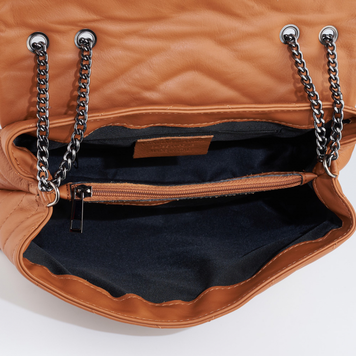 Geantă Anais, piele naturala coniac, bareta metalica, 8105 [5]