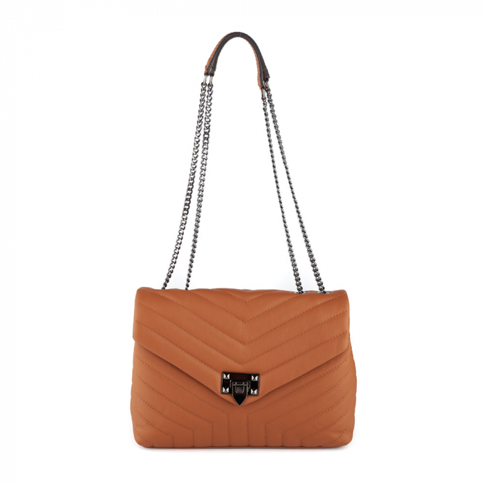 Geantă Anais, piele naturala coniac, bareta metalica, 8105 [3]