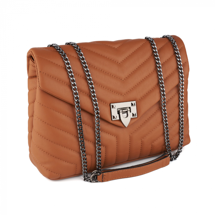 Geantă Anais, piele naturala coniac, bareta metalica, 8105 [2]