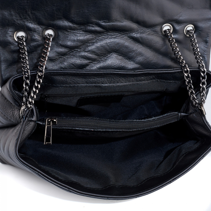Geantă Jill, piele naturala neagra, bareta metalica, 8129 [5]