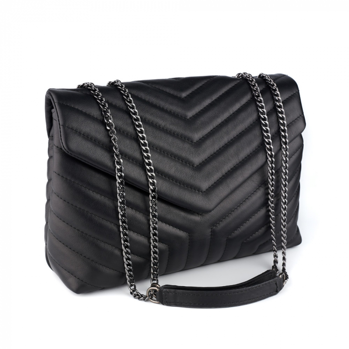 Geantă Jill, piele naturala neagra, bareta metalica, 8129 [2]