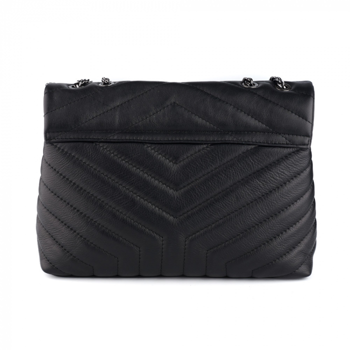 Geantă Jill, piele naturala neagra, bareta metalica, 8129 [4]
