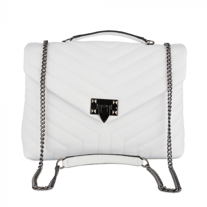 Geantă Anais, piele naturala alb, bareta metalica, 8105 [2]