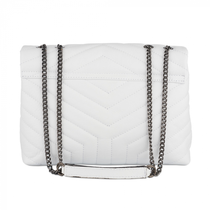 Geantă Anais, piele naturala alb, bareta metalica, 8105 [3]